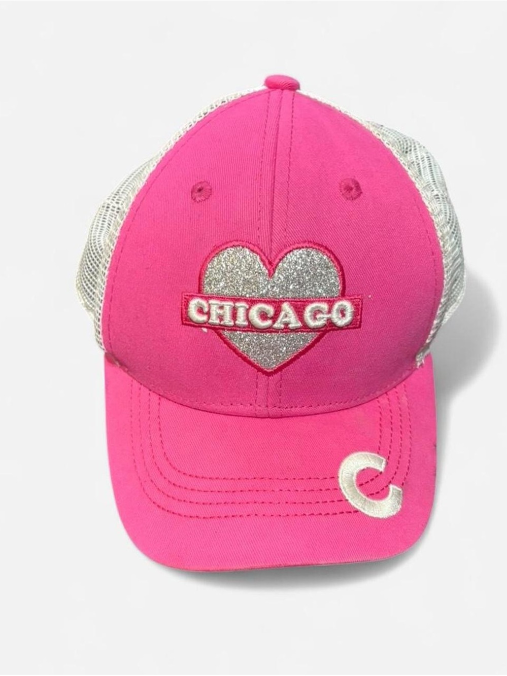 Kids Pink Chicago Heart Trucker Hat